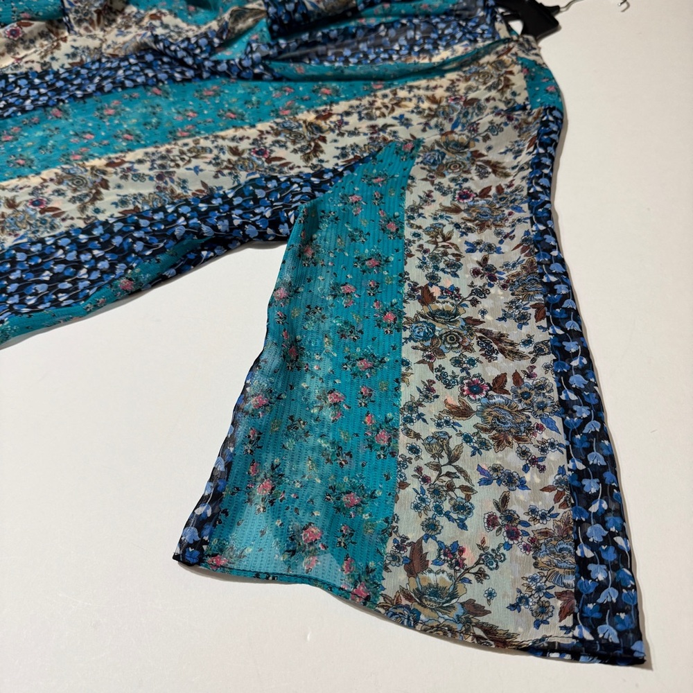 Ing Blue and White Fringe Trim Poncho - Picture 11 of 11